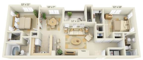 Stoneridge Apartments Sandstone 2x2 Floor Plan 993 Square Feet