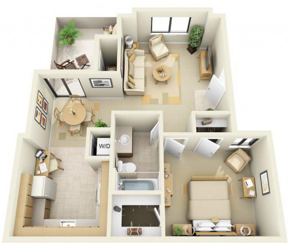 River Pointe Apartments 1x1 Floor Plan 655 Square Feet