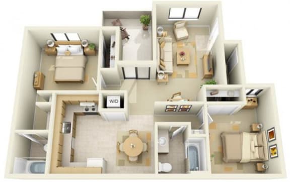 River Pointe Apartments 2x2 Floor Plan 875 Square Feet