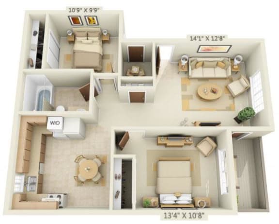 Woodbridge Apartments 2x1 Floor Plan 765 Square Feet