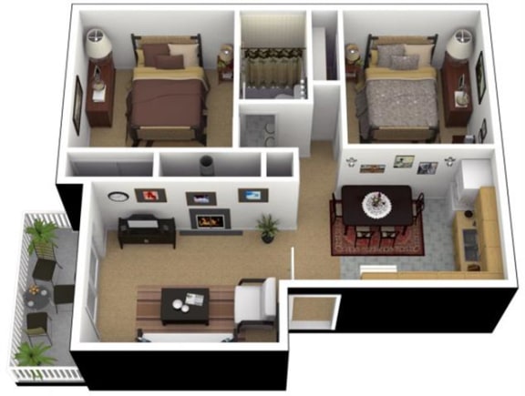 Hunt Club Apartments 2x1 Floor Plan 788 Square Feet