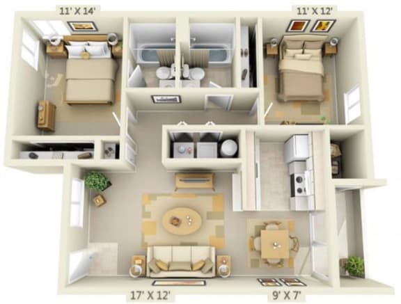 Sir Charles Court Apartments 2x2 Floor Plan 917 Square Feet