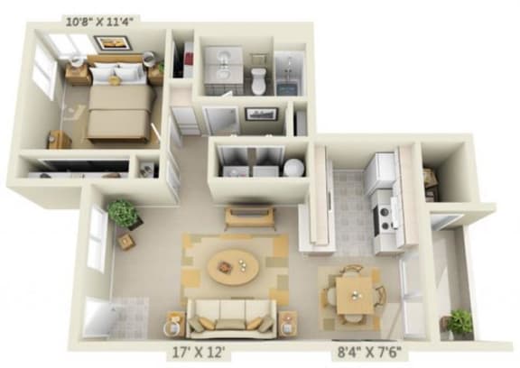 Crown Court Apartments 1x1 Floor Plan 619 Square Feet