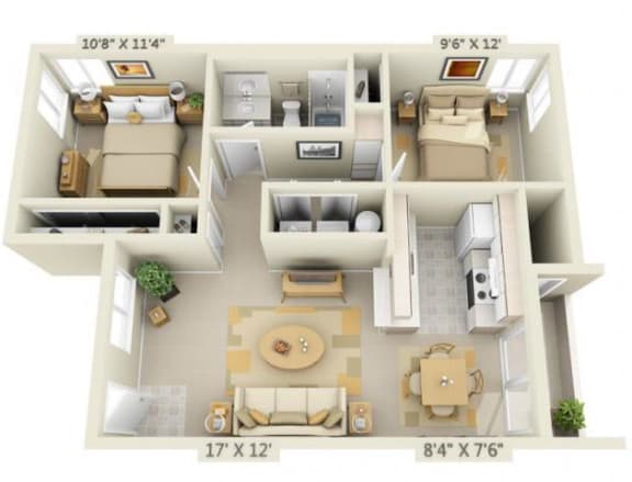 Crown Court Apartments 2x1 Floor Plan 856 Square Feet
