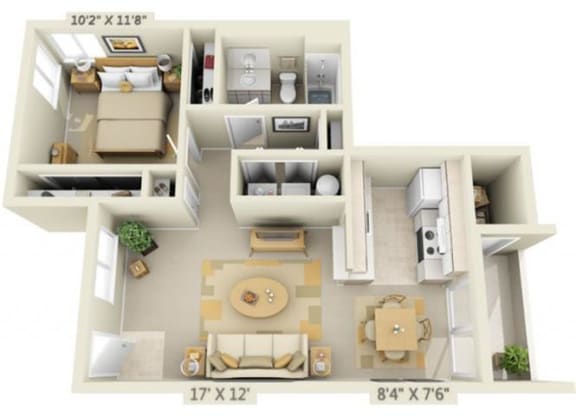 Creekside Village Apartments 1x1 Floor Plan 719 Square Feet