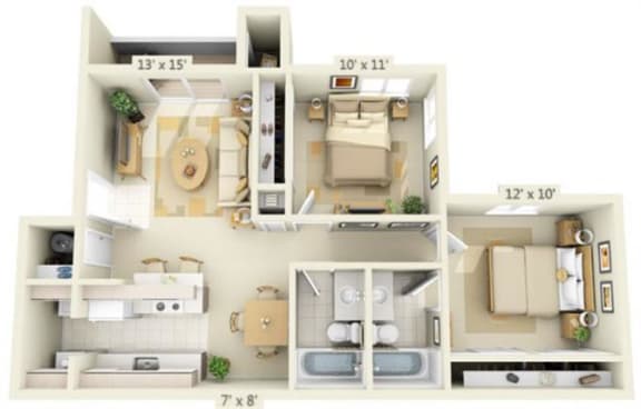 Valley River Court Apartments 2x2 Floor Plan A 900 Square Feet