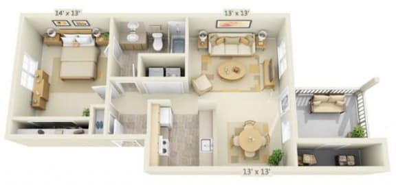 Stillwater Apartments 1x1 Floor Plan 696 Square Feet