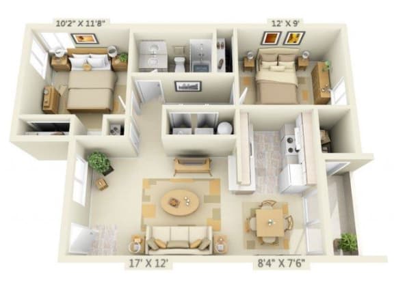 Clackamas Trails Apartments 2x1 Floor Plan 821 Square Feet