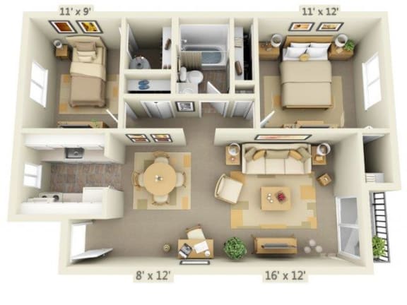 Cornell Woods Apartments 2x1 Floor Plan 776 Square Feet