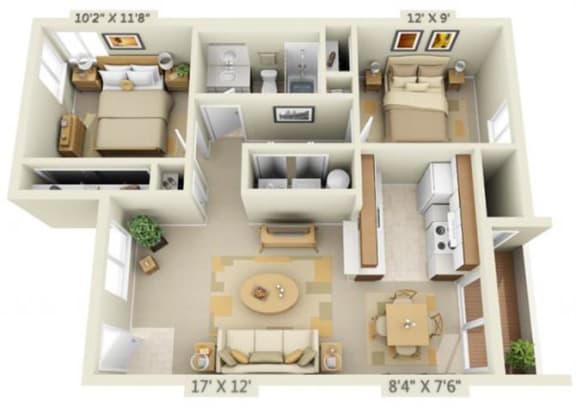 Martinazzi Village Apartments 2x1 Floor Plan 803 Square Feet