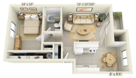 Rolling Hills Apartments 1x1 Floor Plan 618 Square Feet