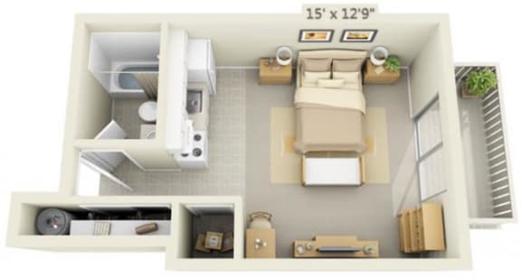 Rolling Hills Apartments Studio 0x1 Floor Plan 378 Square Feet
