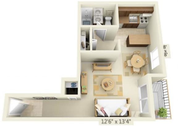 Todd Village Apartments Mt. Bachelor Studio 0x1 Floor Plan 426 Square Feet