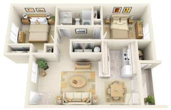 Hathaway Court 2x1 Floor Plan 821 Square Feet