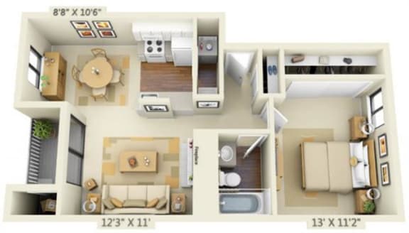 Pembrooke Apartments Pike 1x1 Floor Plan 636 Square Feet