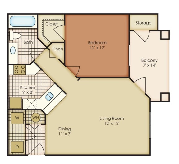 A1A 1 BD 1 Bath 820 sqft