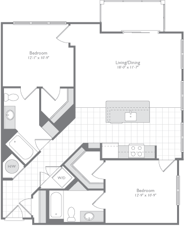 Floor Plan  Flats170_B2C_2bed_2bath_1098sqft_2D