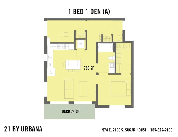 Floor Plan  1 BED &#x2B; DEN (21-1DENA)