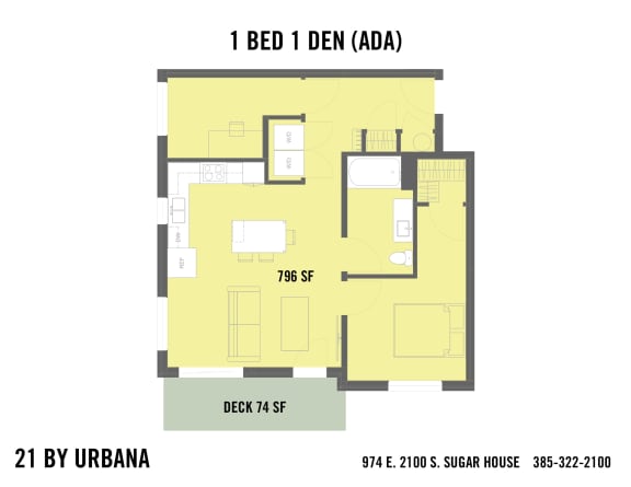 Floor Plan 1 BED &#x2B; Den (1DENAADA)