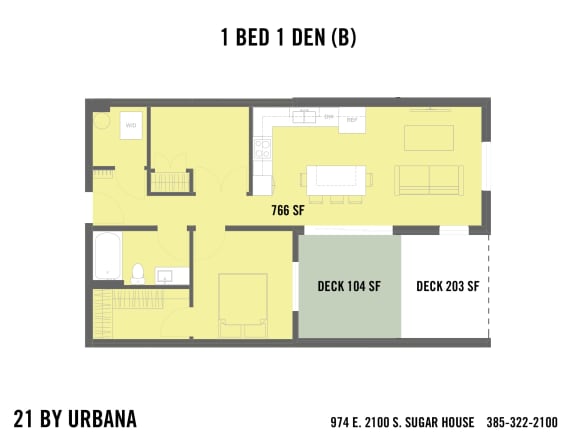 Floor Plan  1 BED &#x2B; DEN (21-1DENB)