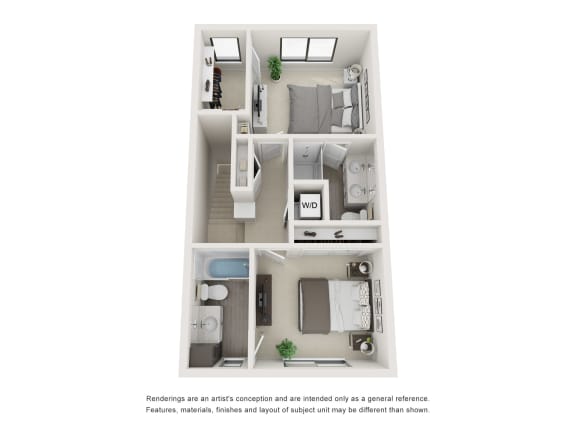 Floor plan of Maple Place townhome, standard style (second level)