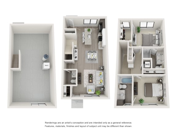 Floor plan of Maple Place townhome (all 3 levels)