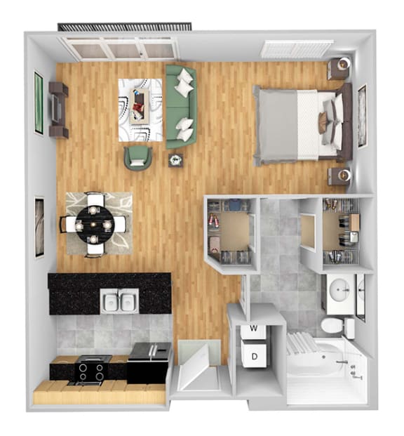 Lofts at Lakeview - A1 - 1 Bedroom 1 Bath - 2D Floor Plan - 3D floor plan