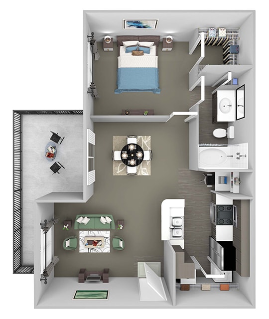 Lodge at Cypresswood - A1 - 1 bedroom - 1 bath - 3D floor plan