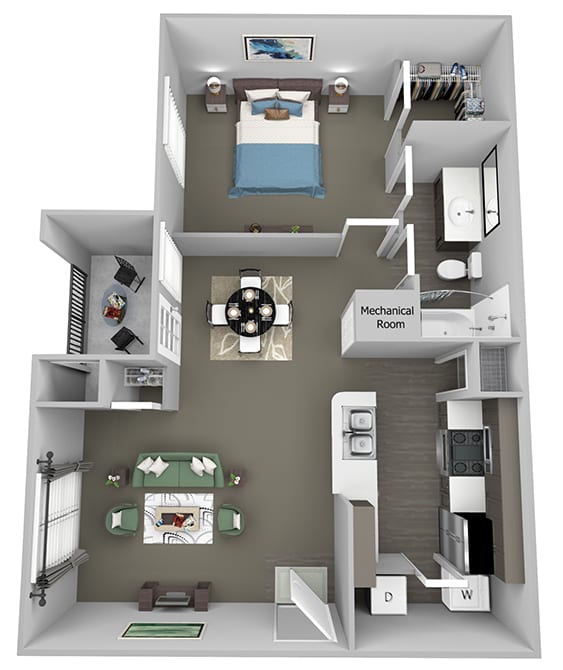 Weston Point - A1 - 1 bed - 1 bath - 3D floor plan
