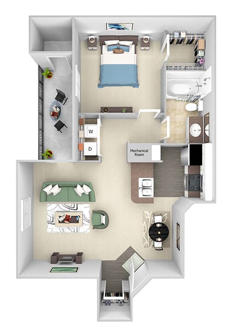 Park Del Mar - A1 - Raphael - 1 bedroom - 1 bathroom - 3D Floor Plan