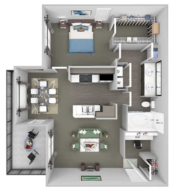 Lodge at Cypresswood - A2 - 1 bedroom - 1 bath - 3D floor plan