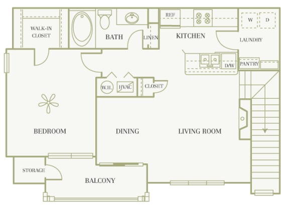 The Gardens at Polaris A3 Azalea (Garage) floor plan 1 bed 1 bath 2D