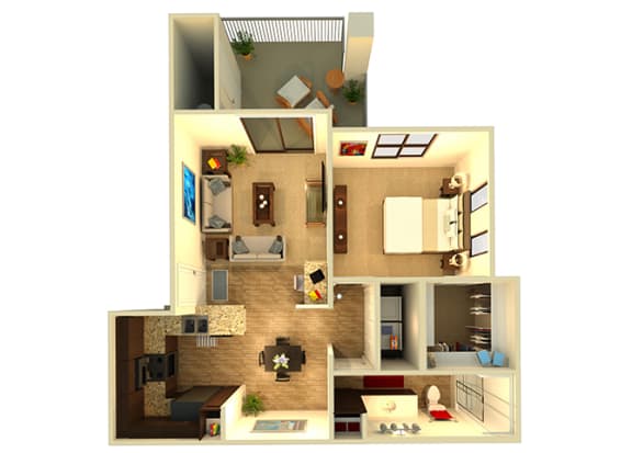 Almeria at Ocotillo A2 floor plan - 1 bedroom 1 bath - 3D