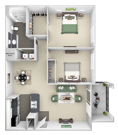 La Costa - B1 - Capri - 2 bedroom - 2 bath - 3D floor plan