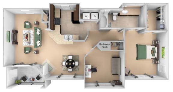 Courtney Station floor plan A2 - 1 bedroom 1 bath - 3D