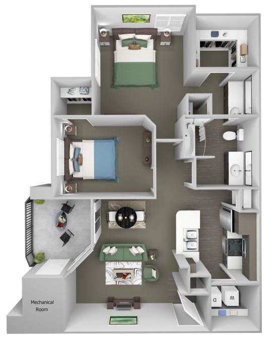Sonterra Apartments at Paradise Valley - B1 (Emerald) - 2 bedroom and 2 bath - 3D