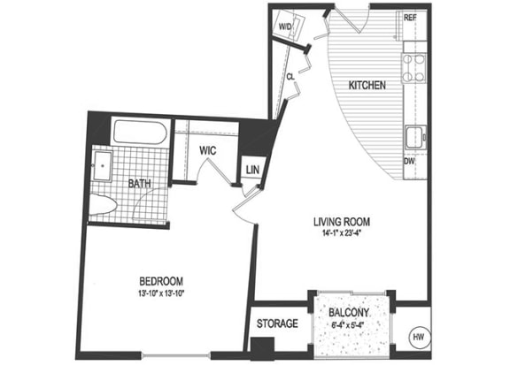 The Sheffield SoNo 1-bedroom A1 floor plan