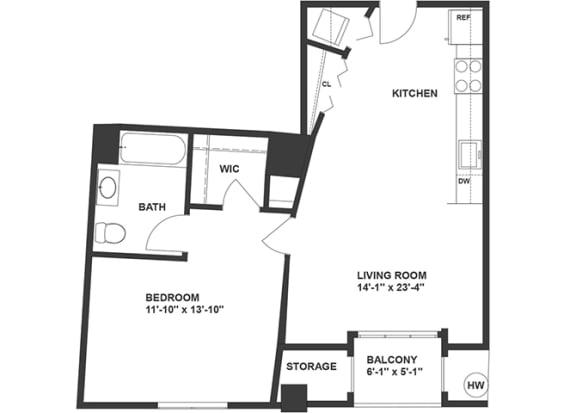 The Sheffield SoNo 1-bedroom A2 floor plan