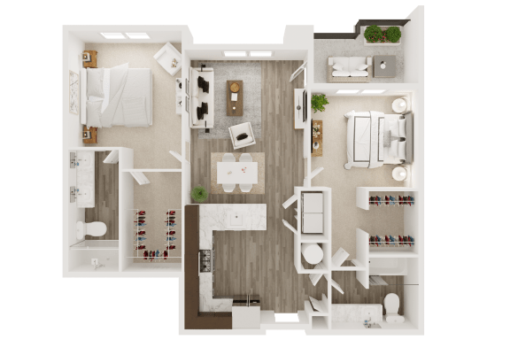 Floor Plan  2 bedroom 2 bath smart home apartment
