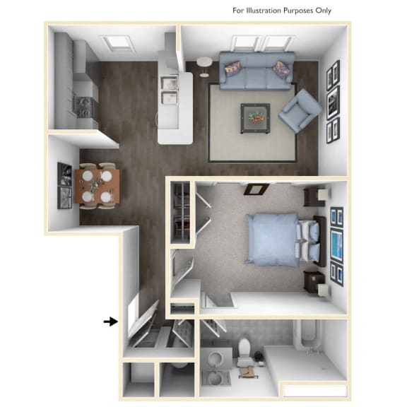 The Birtch 1 Bed 1 Bath Floor Plan at The Crest at Laurel Canyon, Canton, 30114