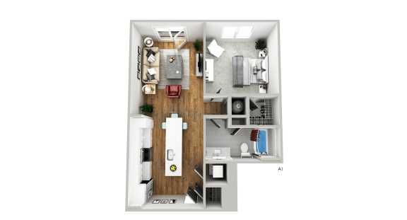 1 bedroom 1 bath A1 Floor Plan at SODO Duluth, Georgia, 30096