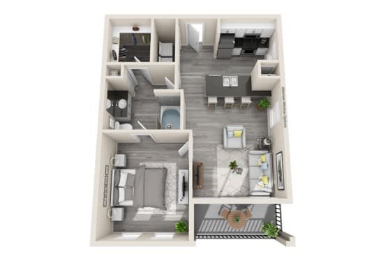 One-Bedroom Floor Plan at The Mansions McKinney, McKinney, TX, 75070