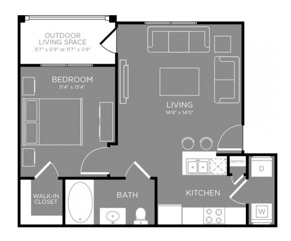 One Bed One Bath Floor Plan at Grand Estates in the Forest, Conroe, 77384
