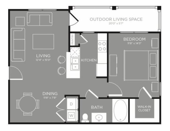One Bed One Bath Floor Plan at Grand Estates in the Forest, Conroe, Texas