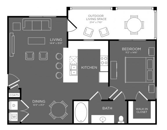 One Bed One Bath Floor Plan at Mansions Woodland, Conroe