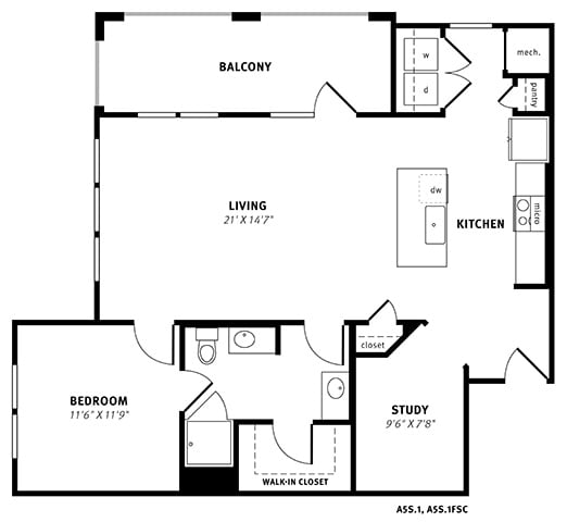 A5s Floor Plan at Berkshire Exchange Apartments, Texas