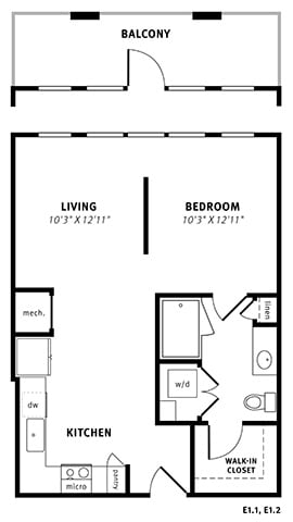 E1 Floor Plan at Berkshire Exchange Apartments, Spring, TX, 77388