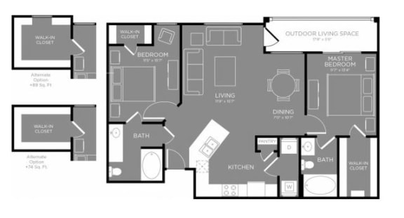 Two Bed Two Bath Floor Plan at Grand Estates in the Forest, Conroe