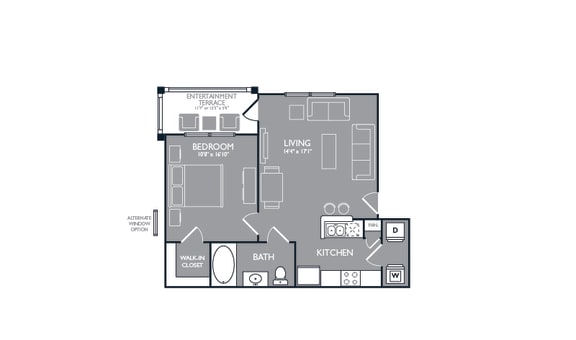 One Bed One Bath Floor Plan at Luxe Creekside, Texas, 78130