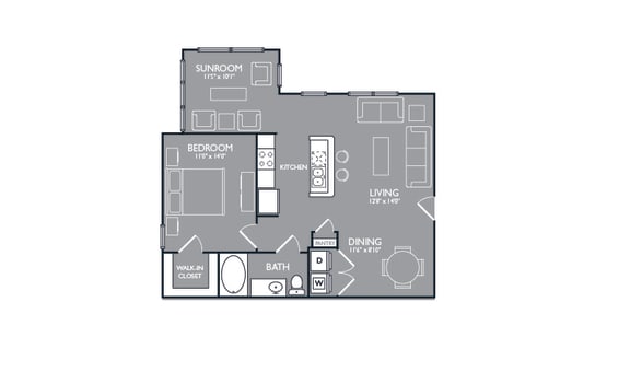 One Bed One Bath Floor Plan at Luxe Creekside, New Braunfels, TX